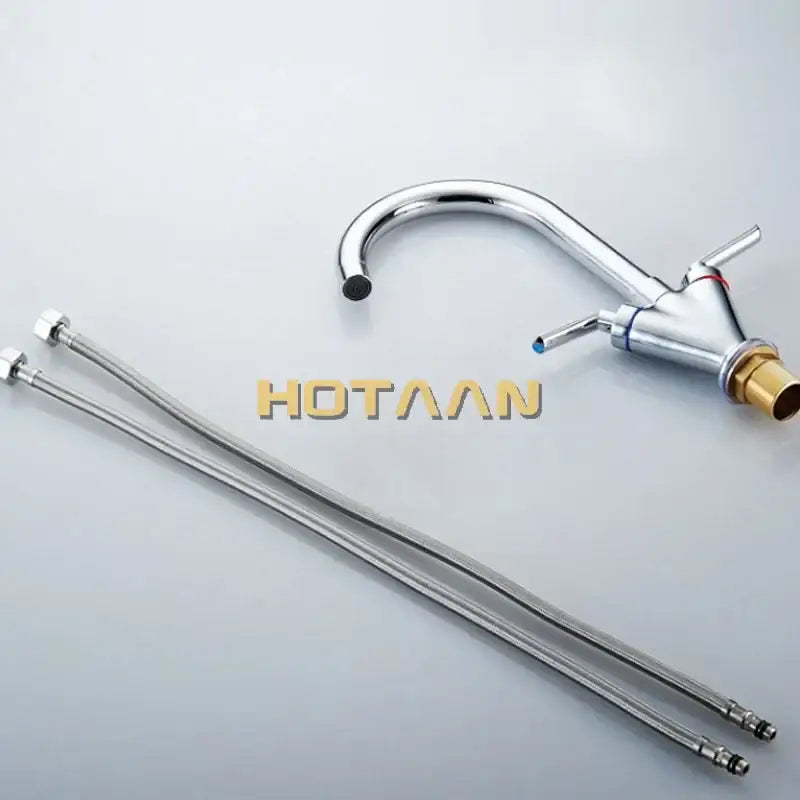 Chrome double handle kitchen sink mixer tap with swivel spout