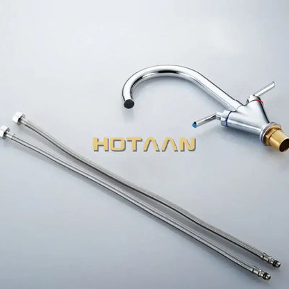 Chrome double handle kitchen sink mixer tap with swivel spout