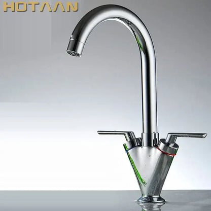 Chrome double handle kitchen sink mixer tap with swivel spout