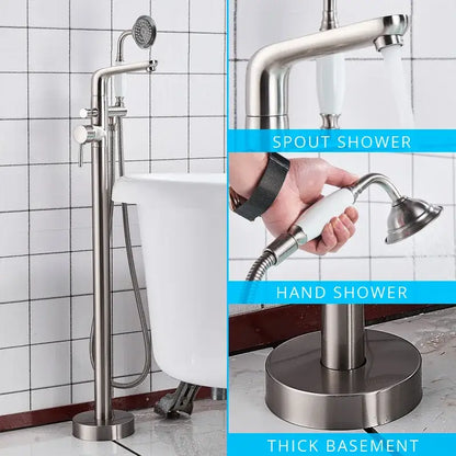 Chrome dual handle floor standing waterfall bathtub faucet bathroom set