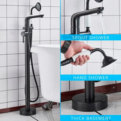 Chrome dual handle floor standing waterfall bathtub faucet bathroom set