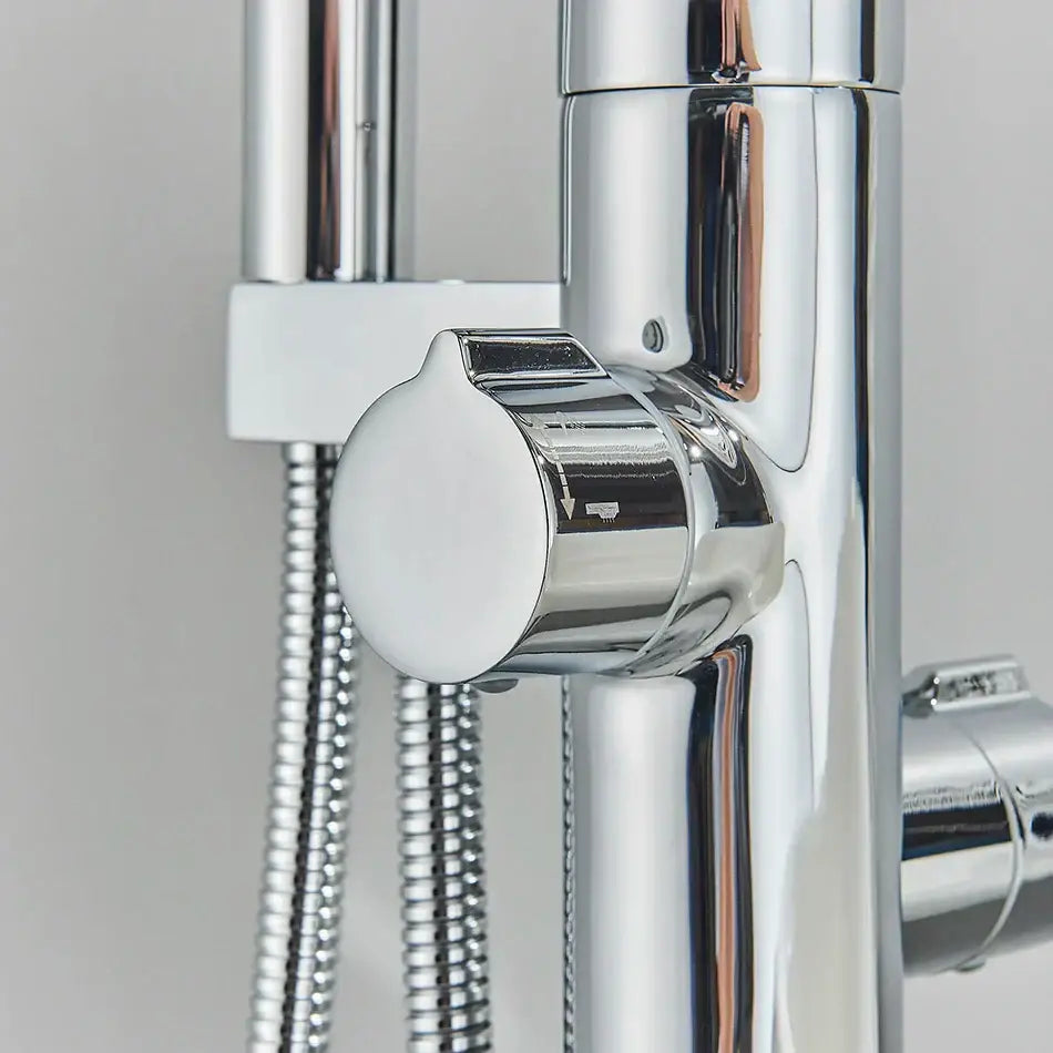 Chrome dual handle floor standing waterfall bathtub faucet bathroom set