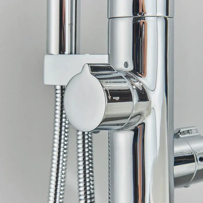 Chrome dual handle floor standing waterfall bathtub faucet bathroom set