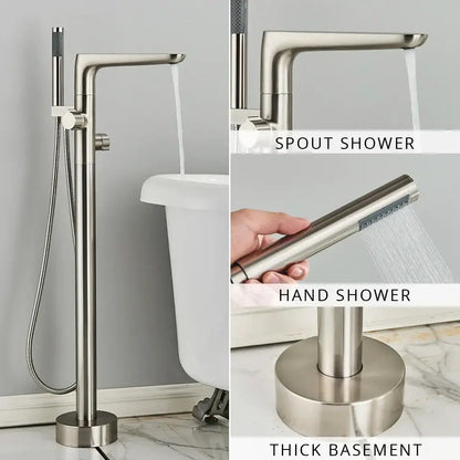 Chrome dual handle floor standing waterfall bathtub faucet bathroom set