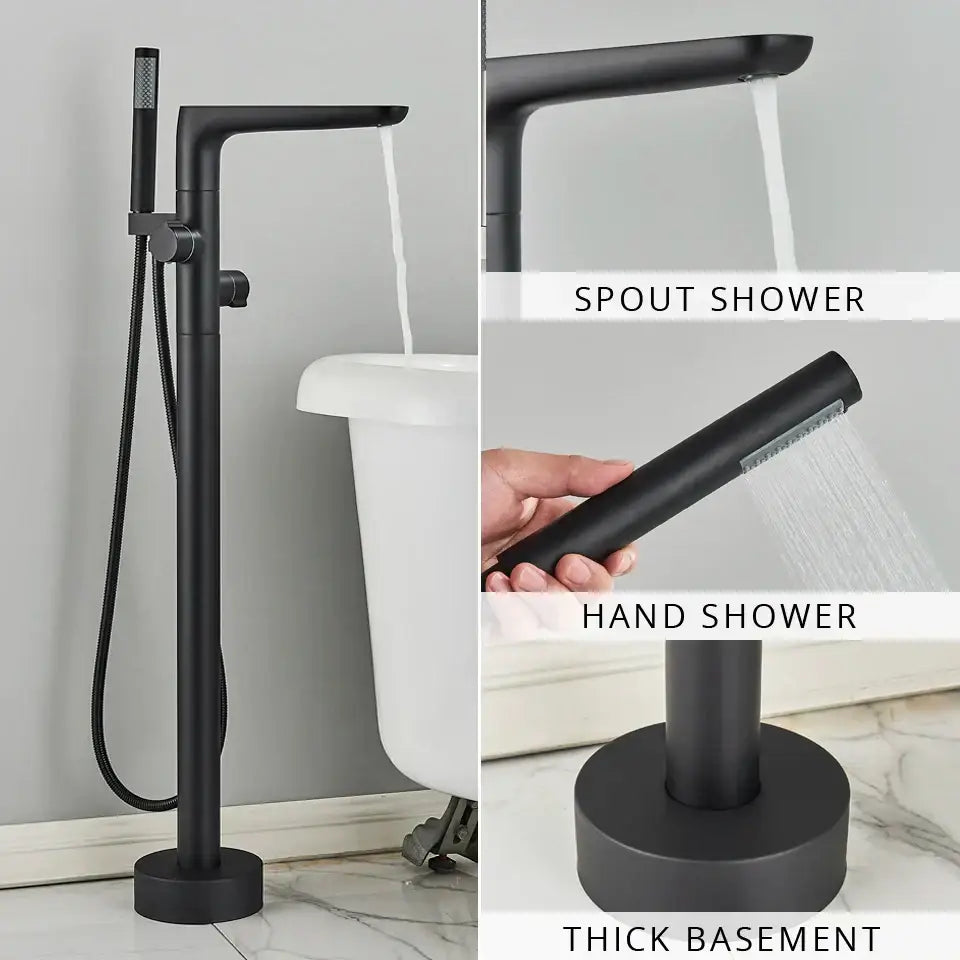 Chrome dual handle floor standing waterfall bathtub faucet bathroom set