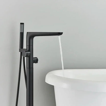 Chrome dual handle floor standing waterfall bathtub faucet bathroom set