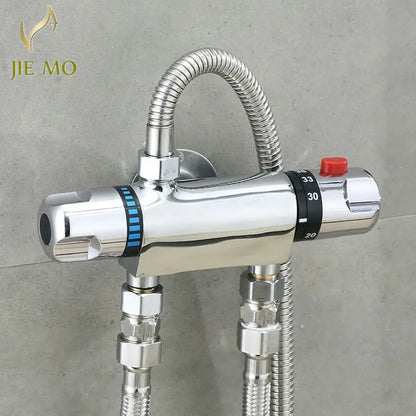Chrome dual handle thermostatic shower faucet mixer – bathroom valve