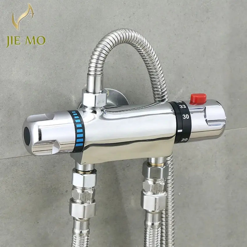 Chrome dual handle thermostatic shower faucet mixer – bathroom valve
