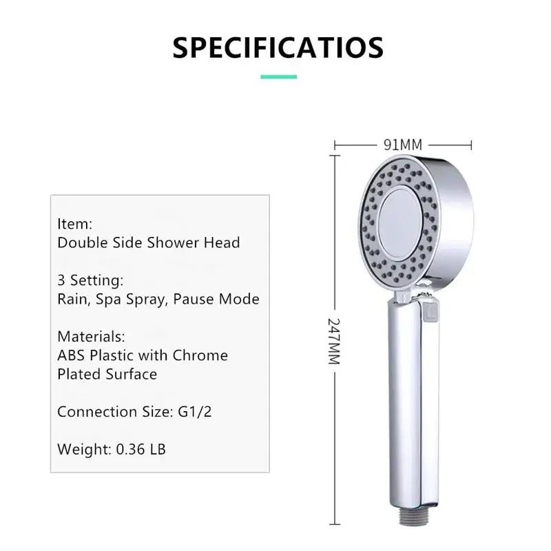 Chrome dual sided shower head with shower gel container bathroom spray