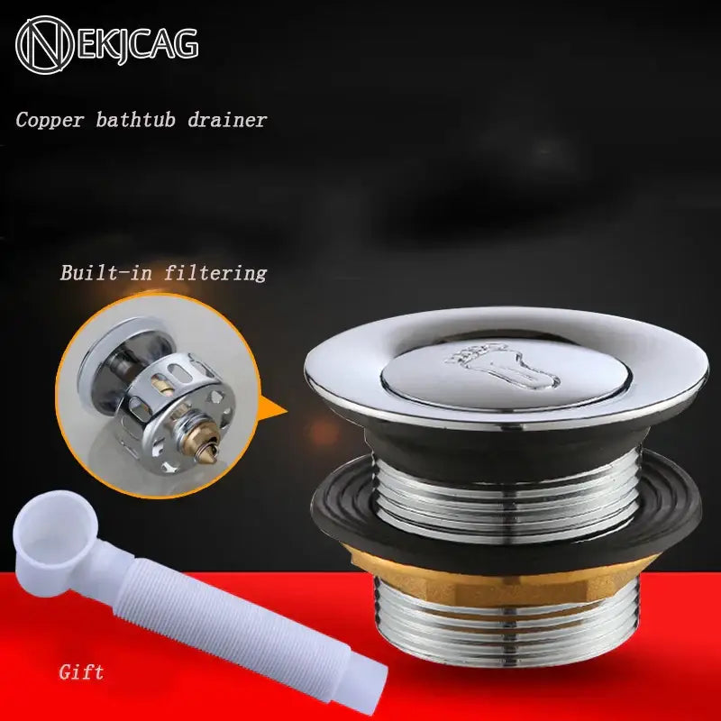 Chrome finished copper foot push bathtub drain pipe – bathroom filter