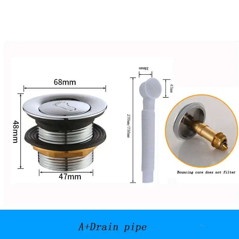 Chrome finished copper foot push bathtub drain pipe – bathroom filter