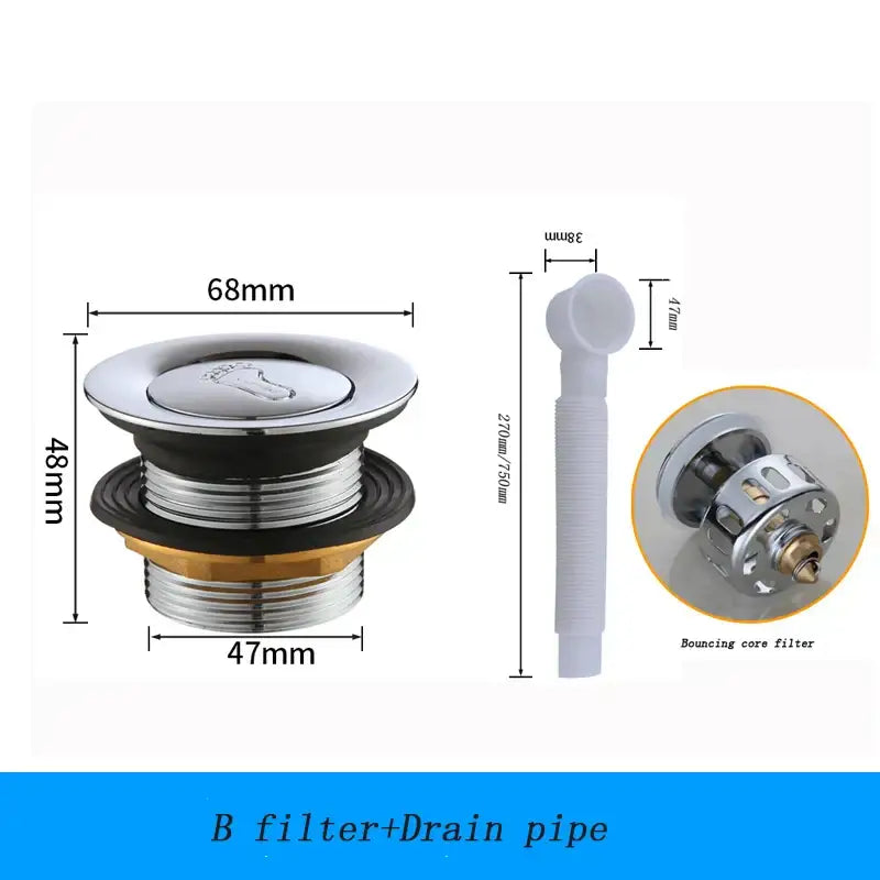Chrome finished copper foot push bathtub drain pipe – bathroom filter