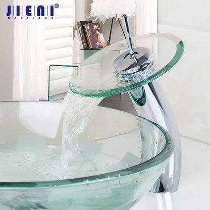 Chrome glass waterfall faucet bathroom sink mixer