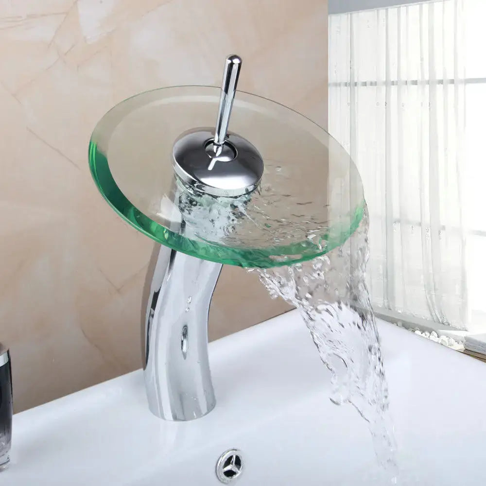 Chrome glass waterfall faucet bathroom sink mixer
