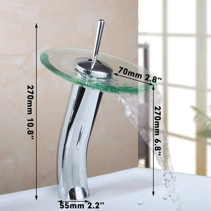 Chrome glass waterfall faucet bathroom sink mixer
