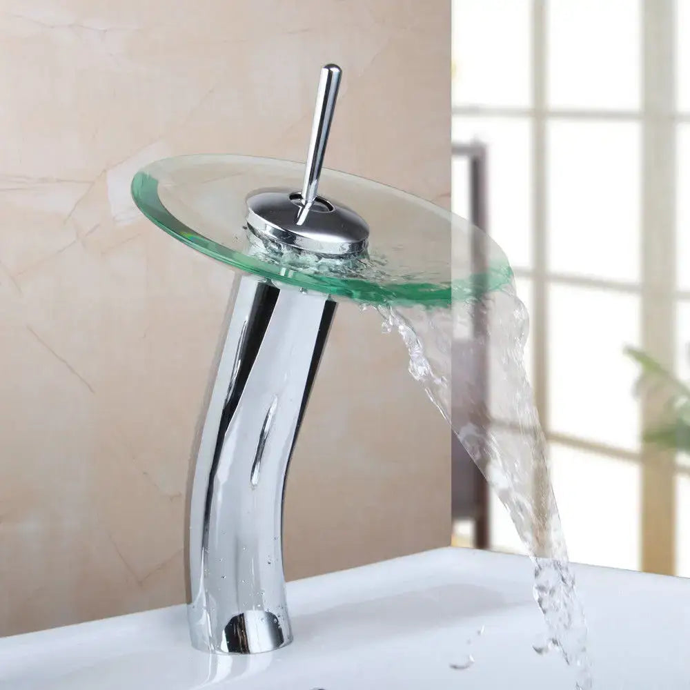 Chrome glass waterfall faucet bathroom sink mixer