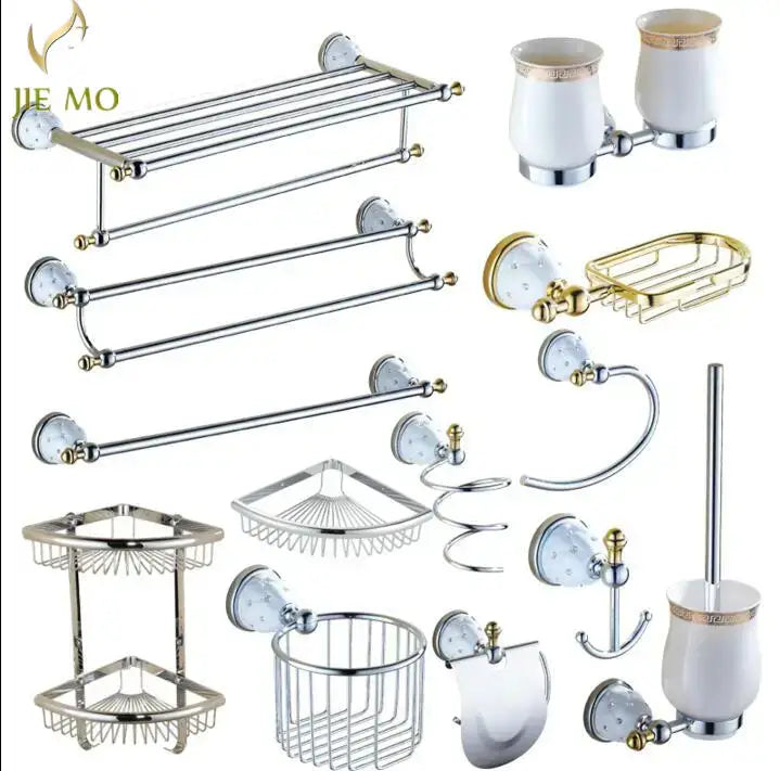 Chrome & gold ceramic bathroom hardware set