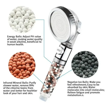 Chrome high pressure water saving shower head with filter for bathroom
