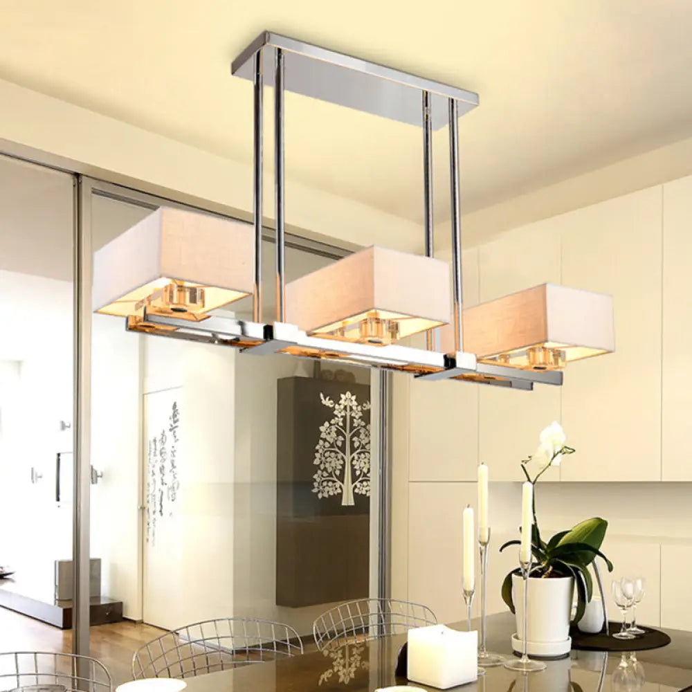 DecorBites™ Chrome Pendant Light with Fabric Shade - Rectangular Design, Classic Island Lamp for Dining Room - 2/4/6 Bulbs.