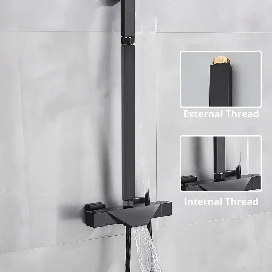 Chrome rectangular shower faucet extension tube bathroom brass threaded
