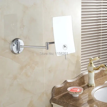 Chrome square magnifying wall makeup mirror bathroom folding arm