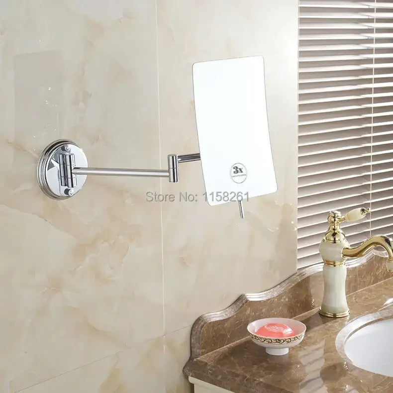 Chrome square magnifying wall makeup mirror bathroom folding arm