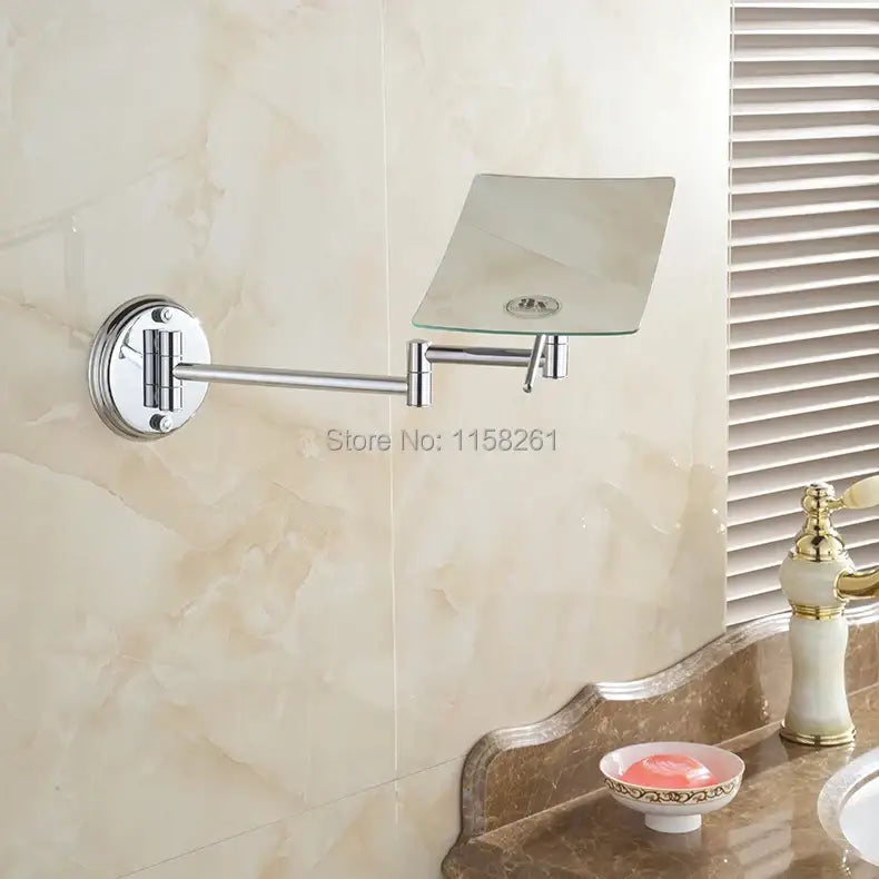 Chrome square magnifying wall makeup mirror bathroom folding arm