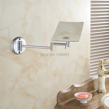 Chrome square magnifying wall makeup mirror bathroom folding arm