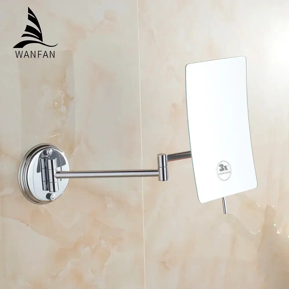 Chrome square magnifying wall makeup mirror bathroom folding arm