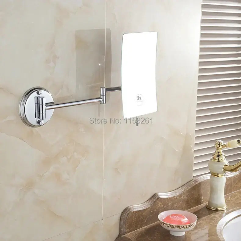 Chrome square magnifying wall makeup mirror bathroom folding arm