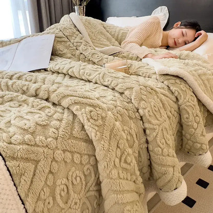 Chunky knit cream & black coral fleece blanket bedroom throw