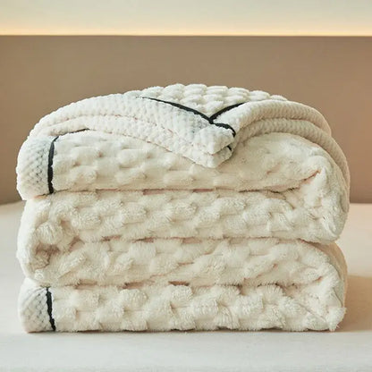 Chunky knit cream & black coral fleece blanket bedroom throw