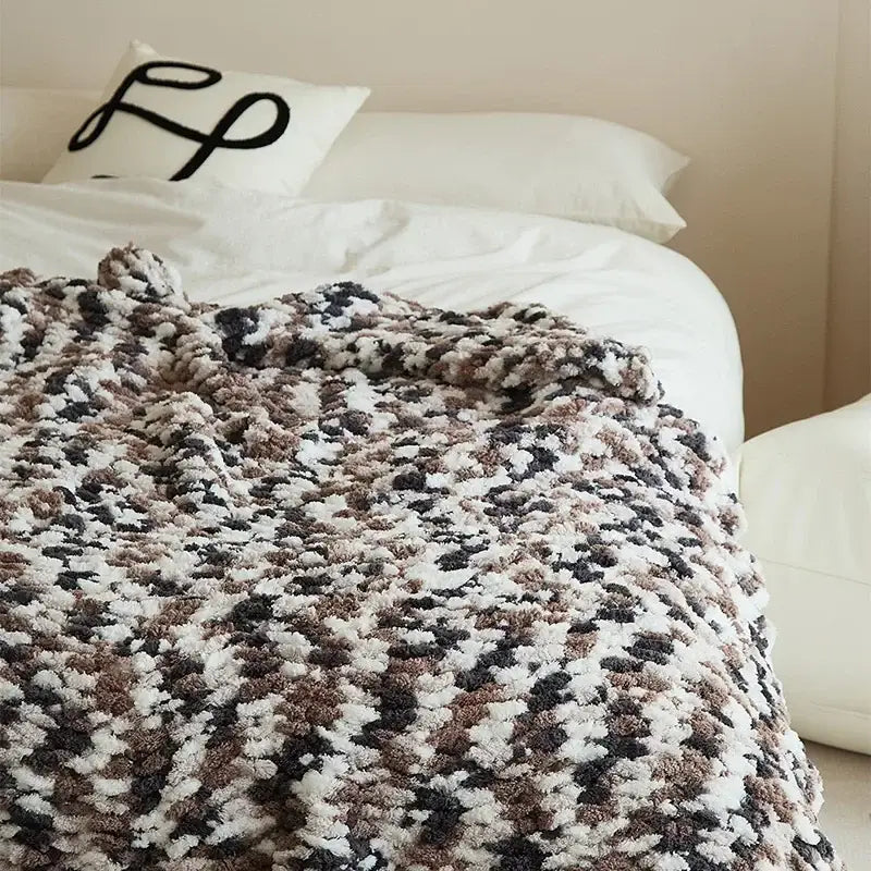 Chunky knitted tricolor jacquard blanket throw living room decor