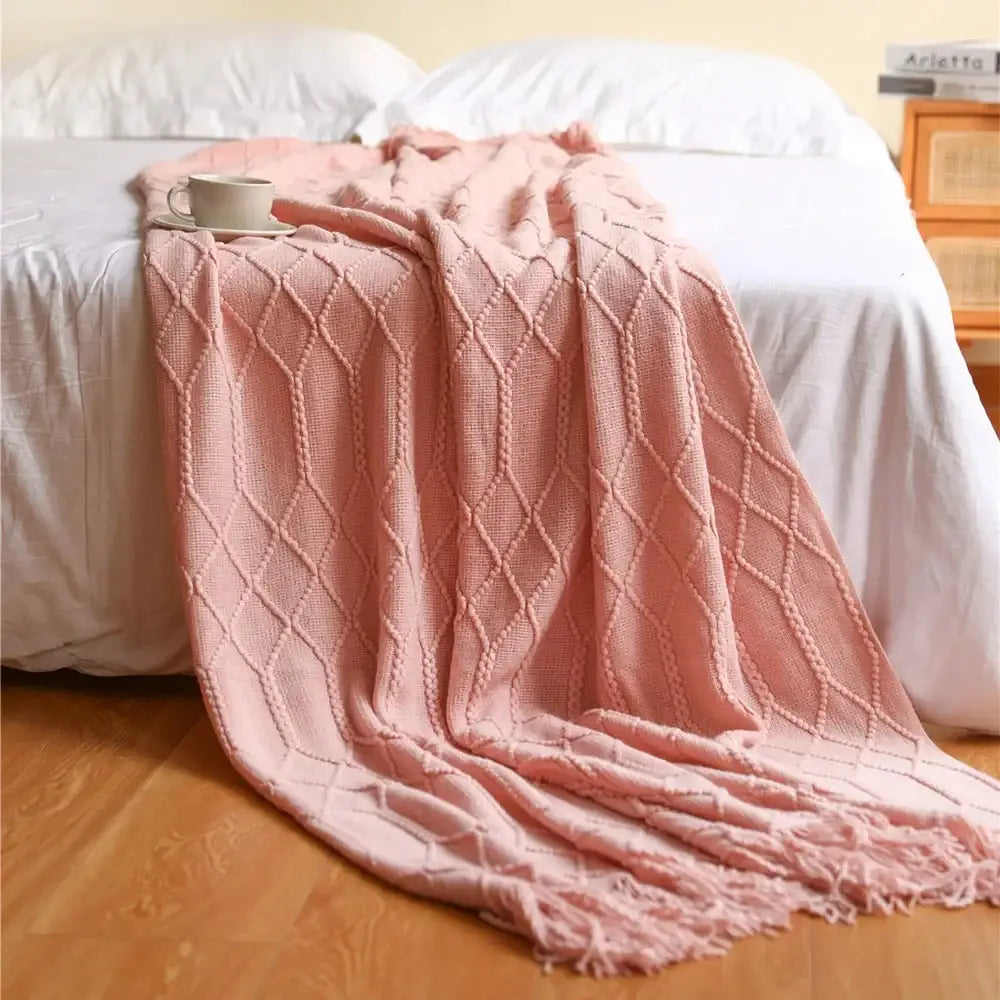 Chunky ribbed neutral & mustard knitted sofa blanket living room comfort