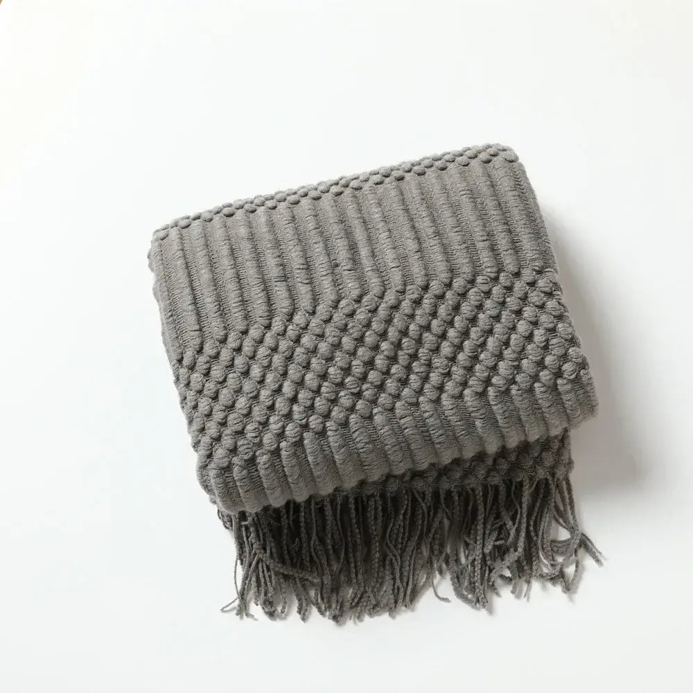 Chunky ribbed neutral & mustard knitted sofa blanket living room comfort