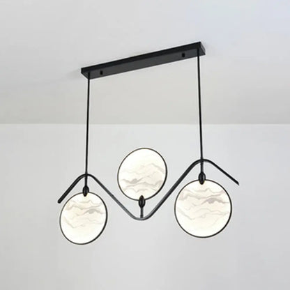 DecorBites™ Circular Fan Island Lamp: Modern Acrylic LED Suspension Light with Landscape Print – Perfect for Tearooms