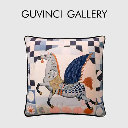 Circus horse print blue velvet cushion cover living room decor