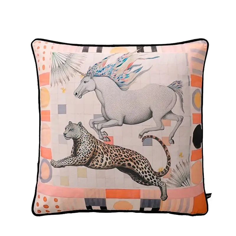 Circus horse print blue velvet cushion cover living room decor