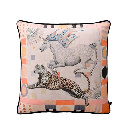 Circus horse print blue velvet cushion cover living room decor