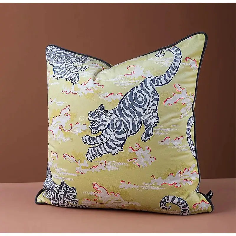 Circus horse print blue velvet cushion cover living room decor