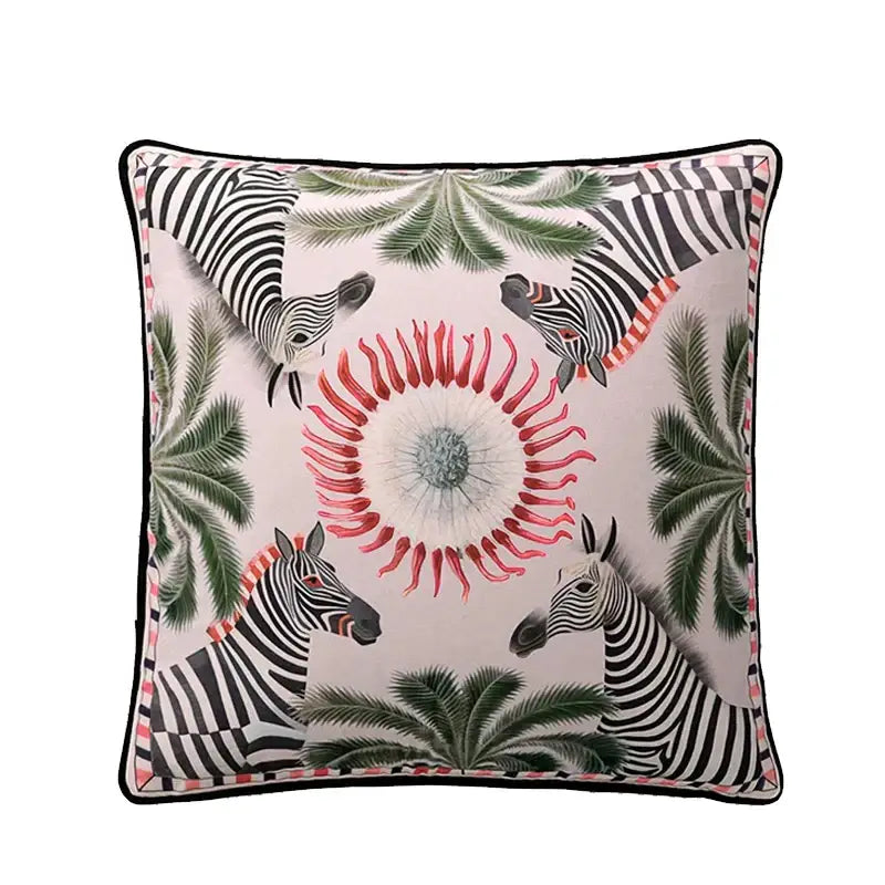 Circus horse print blue velvet cushion cover living room decor