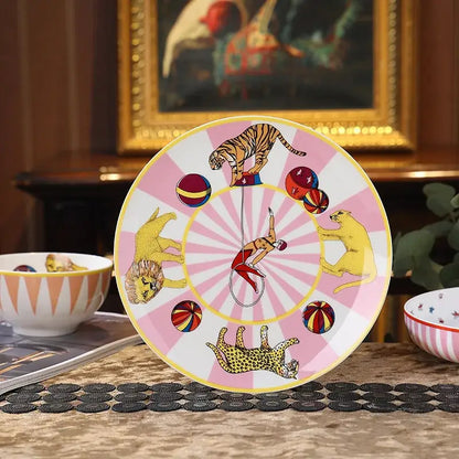 Circus troup kids pink & white ceramic tableware set dining room