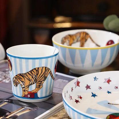 Circus troup kids pink & white ceramic tableware set dining room