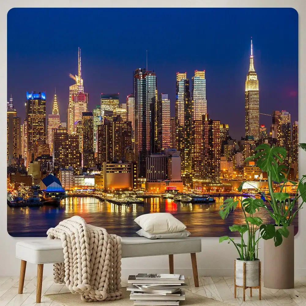 City night bohemian decor tapestry wall hanging for living room
