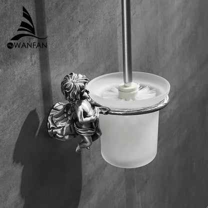 Classic angel brass toilet brush and holder for bathroom