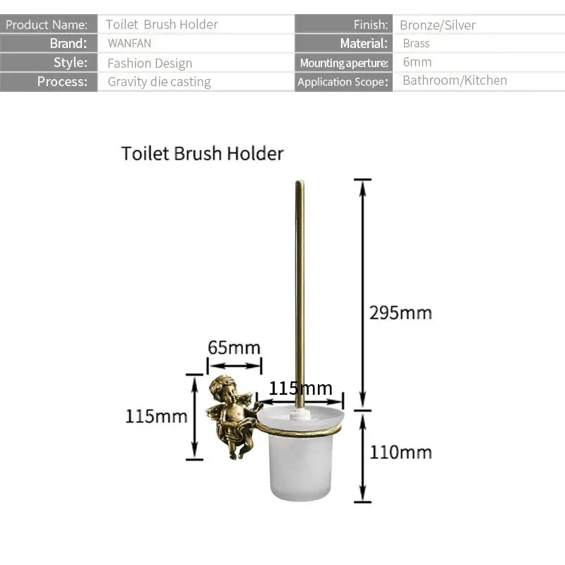 Classic angel brass toilet brush and holder for bathroom