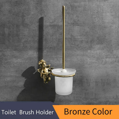 Classic angel brass toilet brush and holder for bathroom