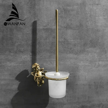 Classic angel brass toilet brush and holder for bathroom