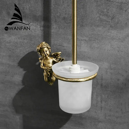 Classic angel brass toilet brush and holder for bathroom