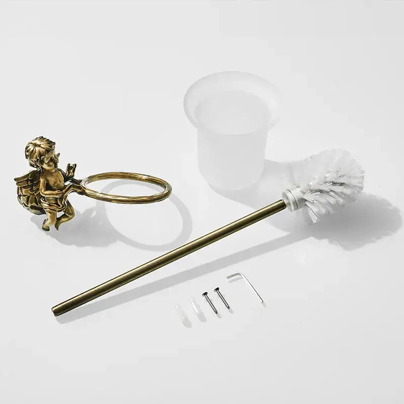 Classic angel brass toilet brush and holder for bathroom
